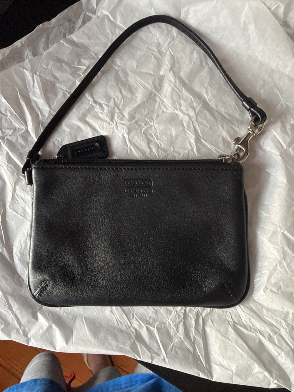 Vintage Coach Black Leather Wristlet with Detachable Strap